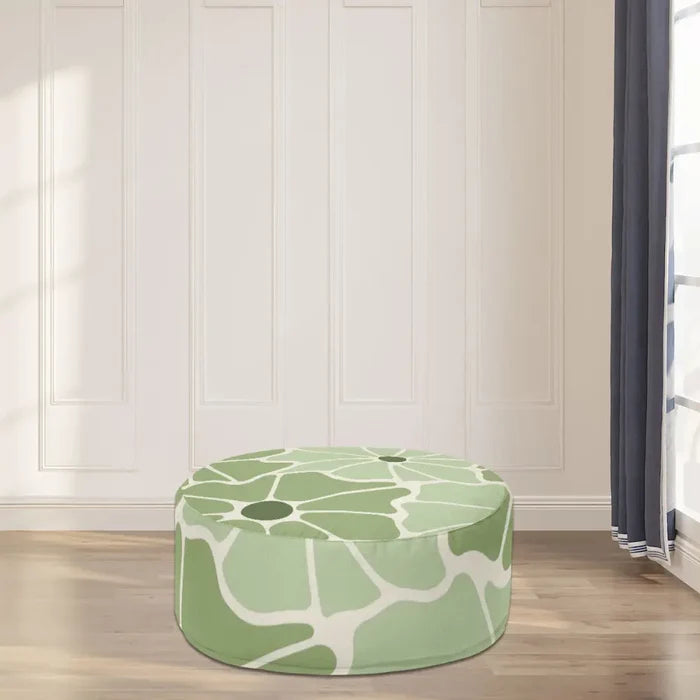 Retro Green White Floral Inflatable Ottoman – Midcentury Footstool Seat - pouf