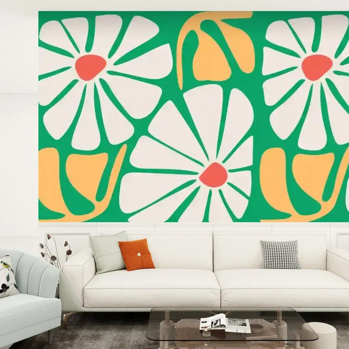 Retro Hippie 70s Stick and Peel Wallpaper: Bold Floral Removable Mural - 144’’x100’’ - retro wallpaper