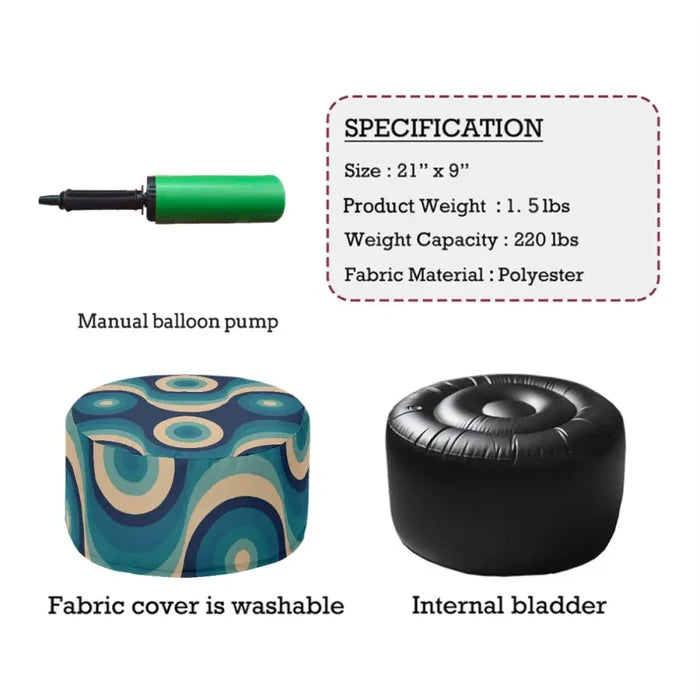 Retro Inflatable Footstool – 70s Midcentury Modern Ottoman - pouf