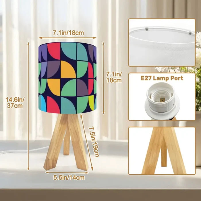 Retro Memphis Style Tripod Table Lamp – Linen Shade Smart LED Bedside Light - retro table lamps