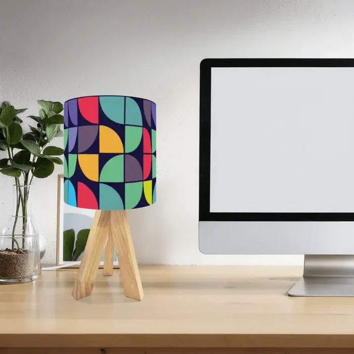 Retro Memphis Style Tripod Table Lamp – Linen Shade Smart LED Bedside Light - retro table lamps