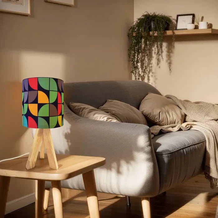 Retro Memphis Style Tripod Table Lamp – Linen Shade Smart LED Bedside Light - retro table lamps