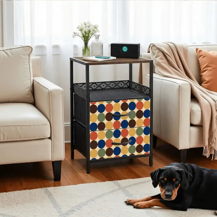 Retro Midcentury Bedside Table Cabinet with Power Strip & 2 Drawers - retro bedside table
