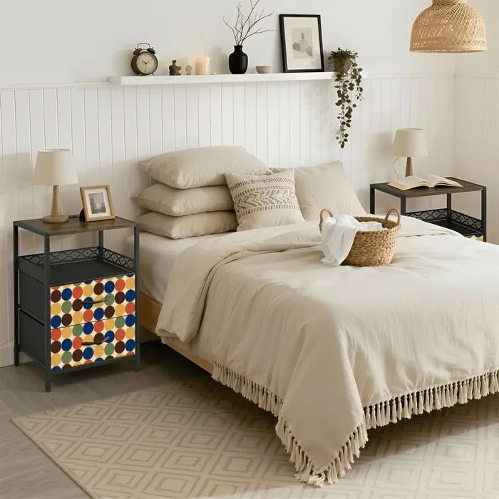 Retro Midcentury Bedside Table Cabinet with Power Strip & 2 Drawers - retro bedside table
