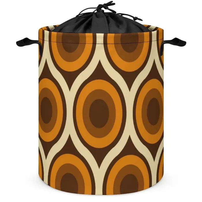 Retro Midcentury Laundry Basket with Drawstring – Collapsible Hamper - retro laundry