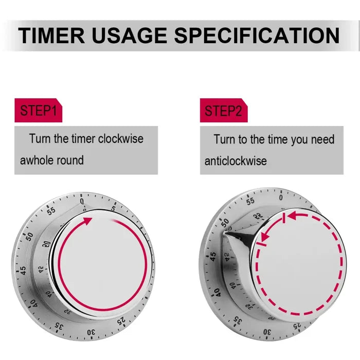 Retro Midcentury Magnetic Kitchen Timer – Mechanical Stainless Steel - retro timer