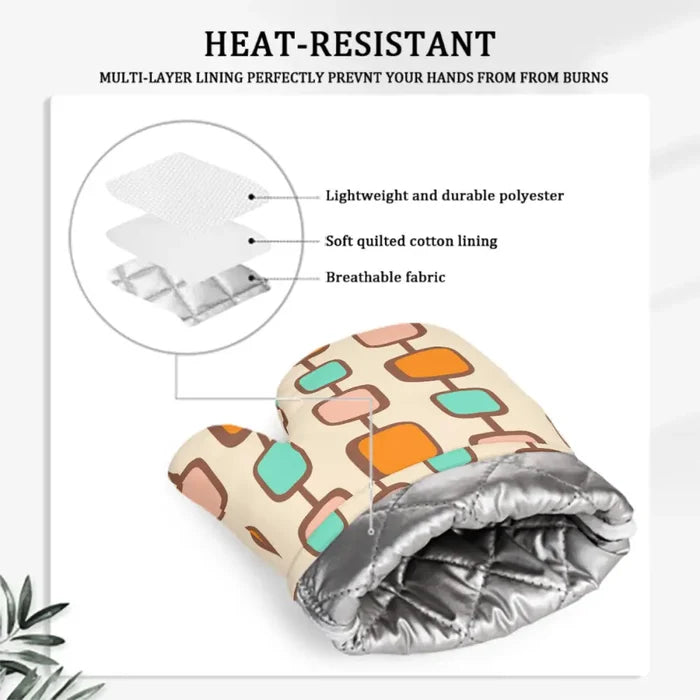 Retro Midcentury Modern Oven Mitts – Heat Resistant Silicone Pair - 11’’x7’’ - retro kitchen