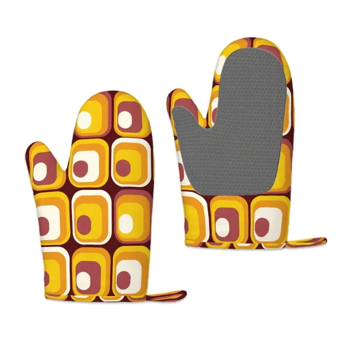 Retro Midcentury Silicone Oven Mitts – Heat Resistant Kitchen Gloves - retro kitchen