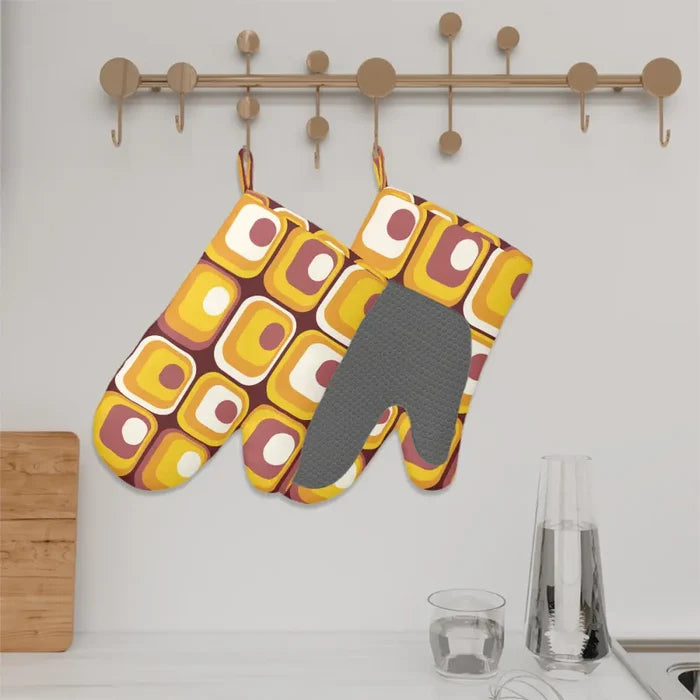Retro Midcentury Silicone Oven Mitts – Heat Resistant Kitchen Gloves - retro kitchen