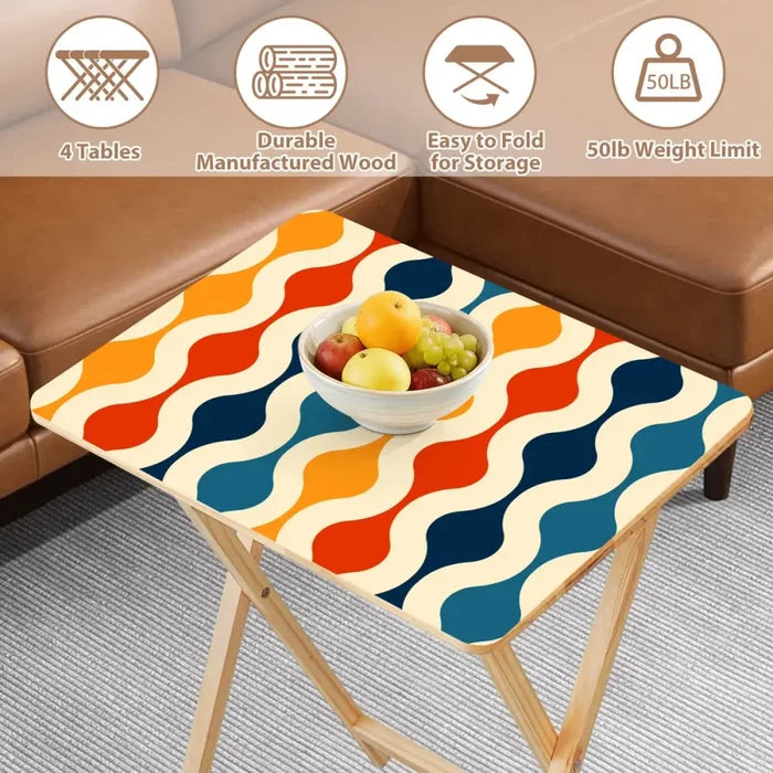 Retro Midcentury TV Dinner Tables – 4 Folding Trays with Rack - 4 Pack - retro tv tray