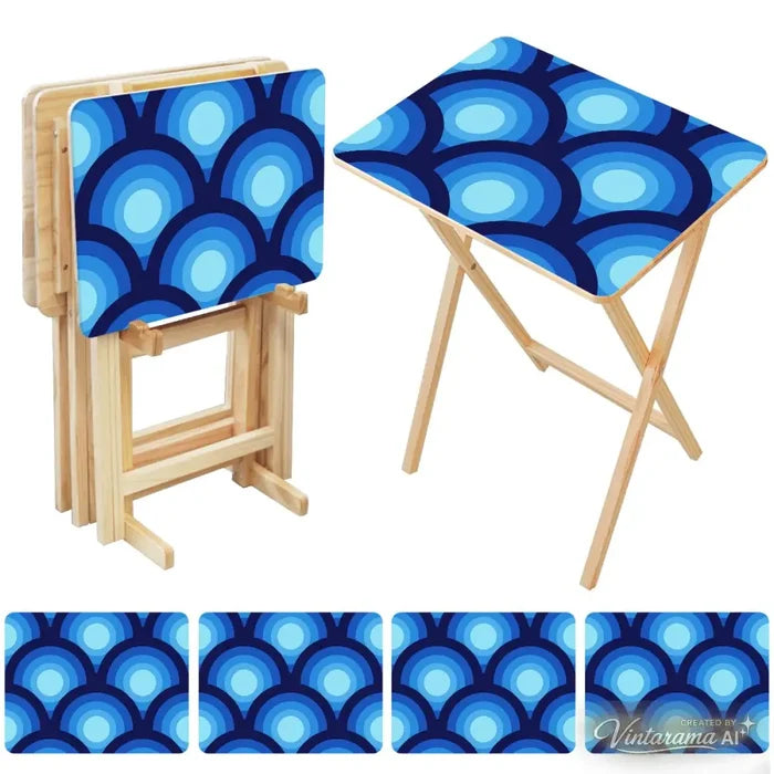 Retro Midcentury TV Tray Tables | Wooden Folding Table Set with Rack - 4 Pack - retro tv tray