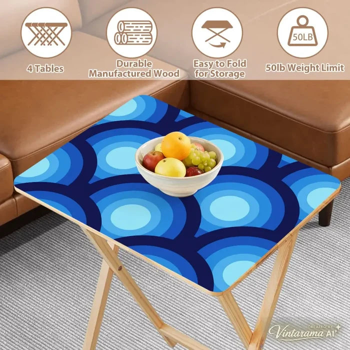 Retro Midcentury TV Tray Tables | Wooden Folding Table Set with Rack - 4 Pack - retro tv tray