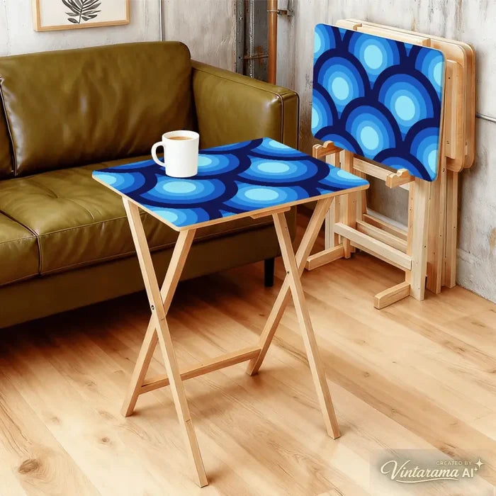 Retro Midcentury TV Tray Tables | Wooden Folding Table Set with Rack - 4 Pack - retro tv tray