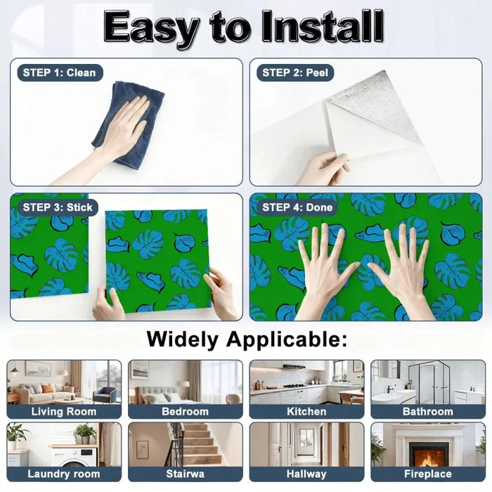 Retro Monstera Stick & Peel Wall Panel Kit: Waterproof PVC Tiles - retro wallpaper