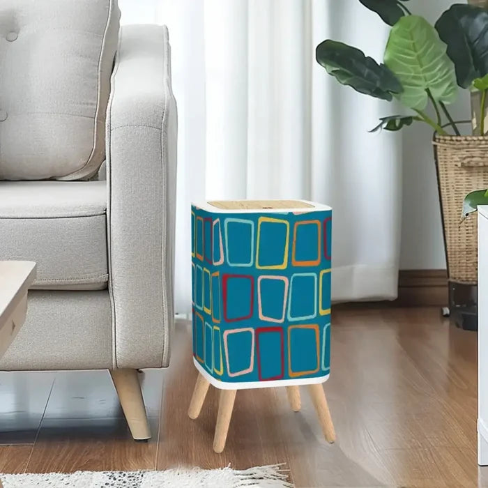 Retro Nordic Square Small Trash Can with Lid 60s Squares Blue - One Size - retro tash cans