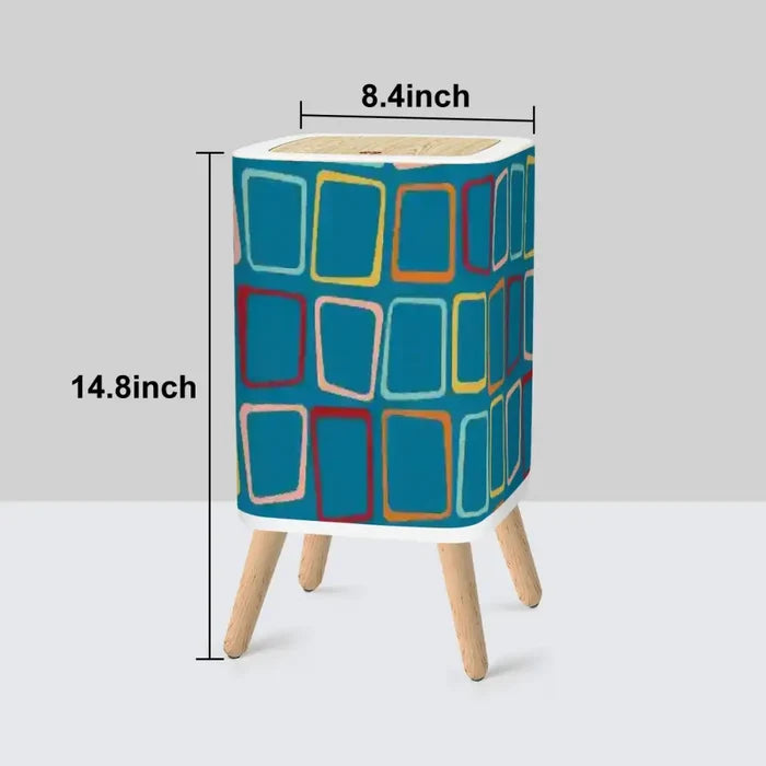 Retro Nordic Square Small Trash Can with Lid 60s Squares Blue - One Size - retro tash cans