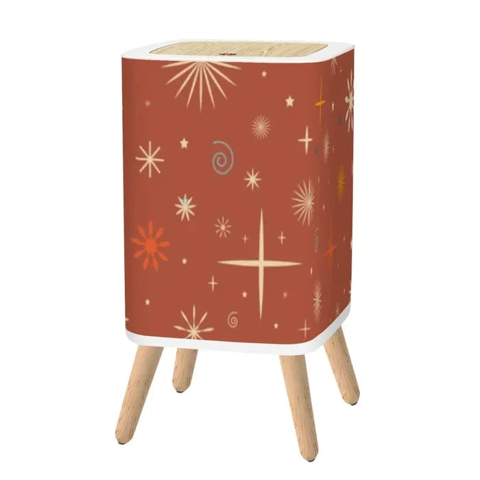 Retro Nordic Square Trash Can with Lid Christmas Stars Celestial Brick Red - One Size - retro tash cans