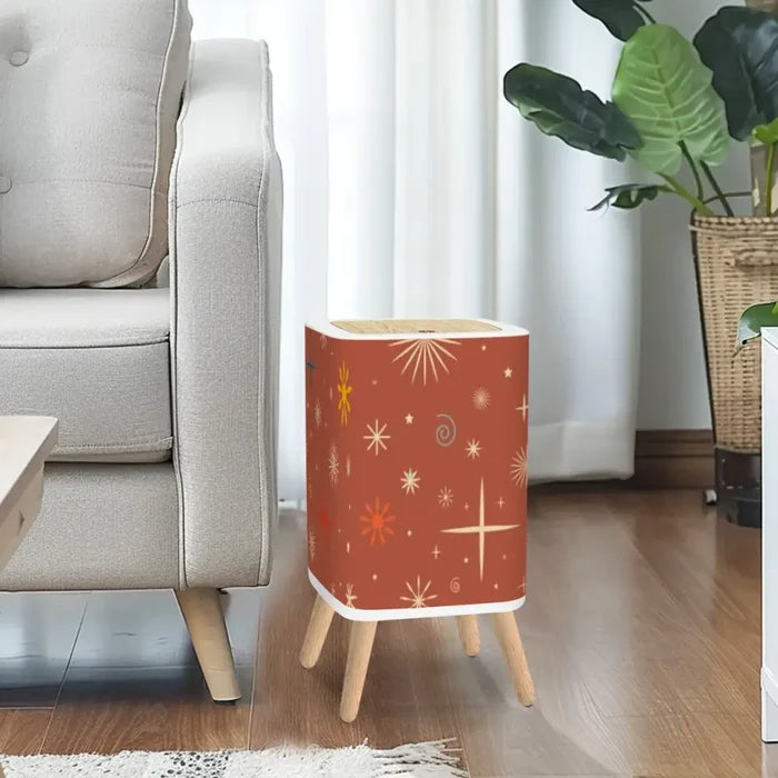 Retro Nordic Square Trash Can with Lid Christmas Stars Celestial Brick Red - One Size - retro tash cans