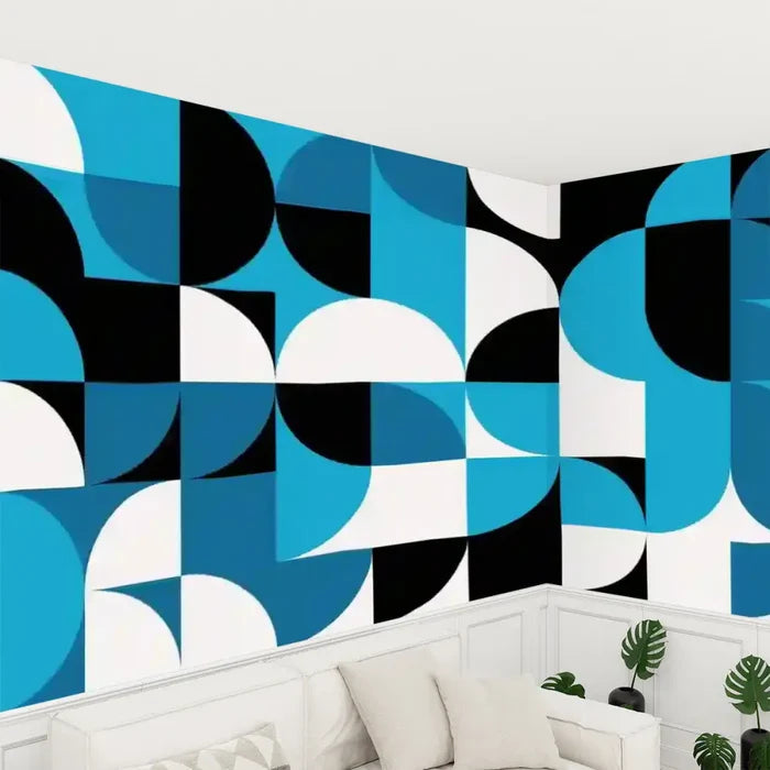 Retro Peel & Stick Wallpaper – 70s Mid Century Decor Blue - 144’’x100’’ - retro wallpaper