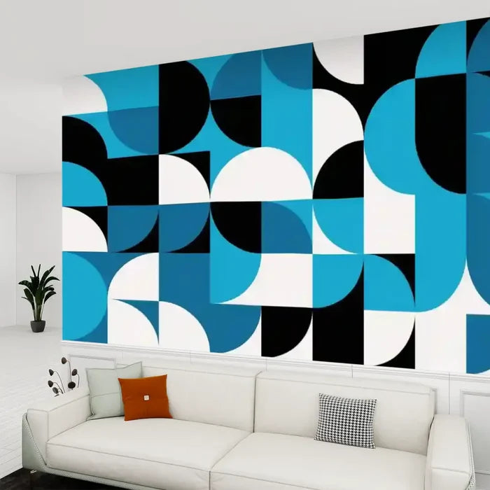 Retro Peel & Stick Wallpaper – 70s Mid Century Decor Blue - 144’’x100’’ - retro wallpaper