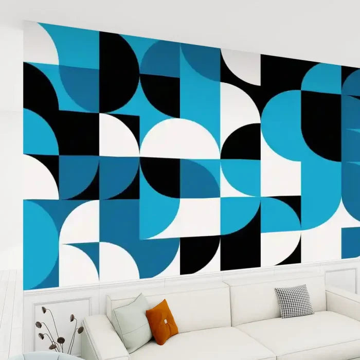 Retro Peel & Stick Wallpaper – 70s Mid Century Decor Blue - 144’’x100’’ - retro wallpaper