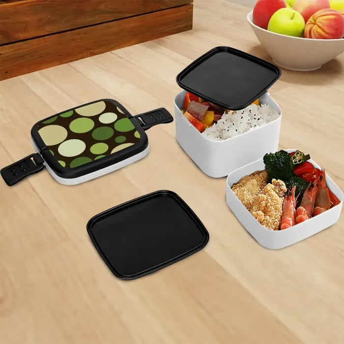 Retro Reusable Bento Lunch Box – Stackable Midcentury Polka Dots Food Box - retro bento