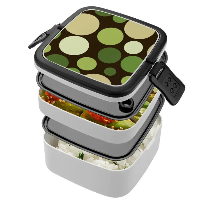 Retro Reusable Bento Lunch Box – Stackable Midcentury Polka Dots Food Box - retro bento