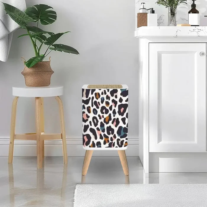 Retro Square Small Trash Can with Lid Colorful Leopard Pattern - One Size - retro tash cans