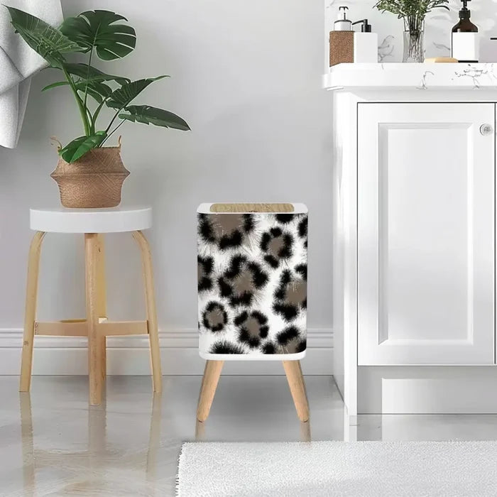 Retro Square Small Trash Can with Lid Leopardskin Pattern - One Size - retro tash cans