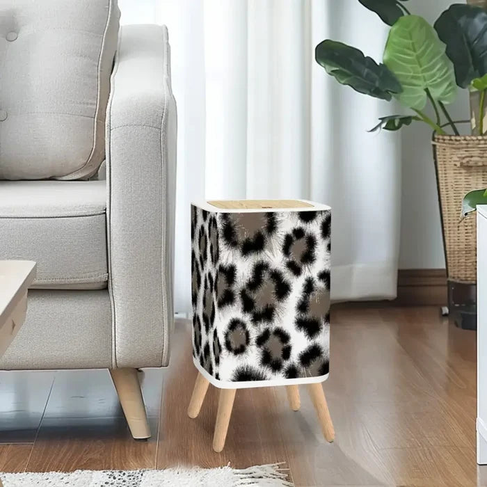 Retro Square Small Trash Can with Lid Leopardskin Pattern - One Size - retro tash cans