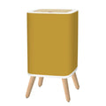 Retro Square Small Trash Can with Lid Yellow Ochre Warm Mustard - One Size - retro tash cans