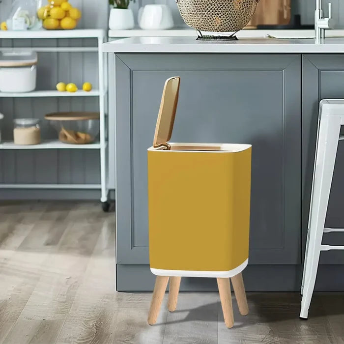 Retro Square Small Trash Can with Lid Yellow Ochre Warm Mustard - One Size - retro tash cans
