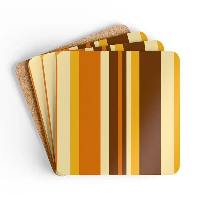 Retro Striped Midcentury Drink Coasters – Cork Back Set of 4 - retro coaster