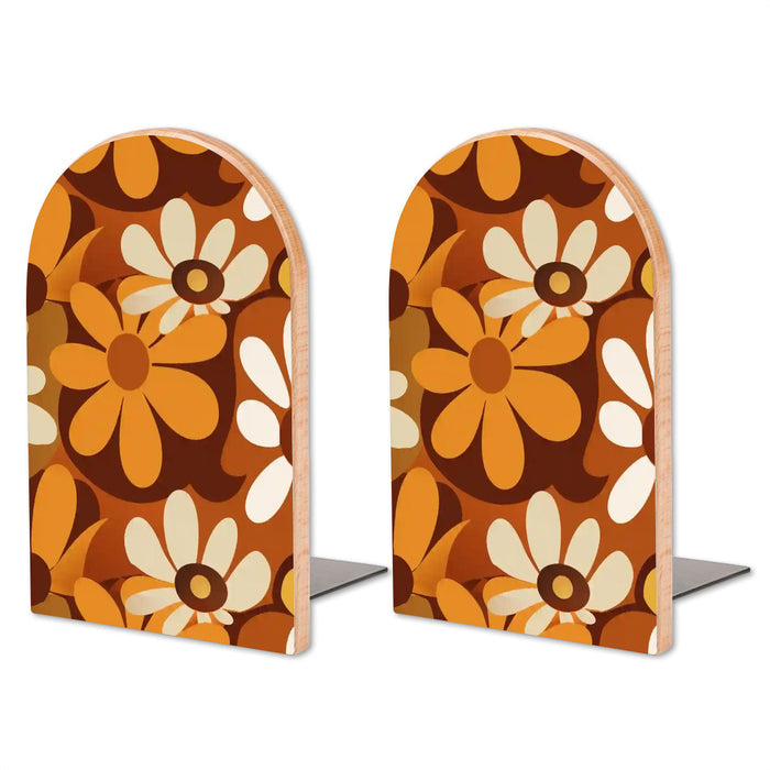 Retro Wooden Bookends Set of 2 – Beech Wood & Iron Shelf Organizers
