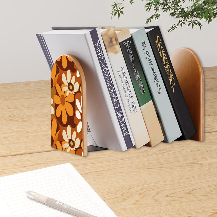 Retro Wooden Bookends Set of 2 – Beech Wood & Iron Shelf Organizers