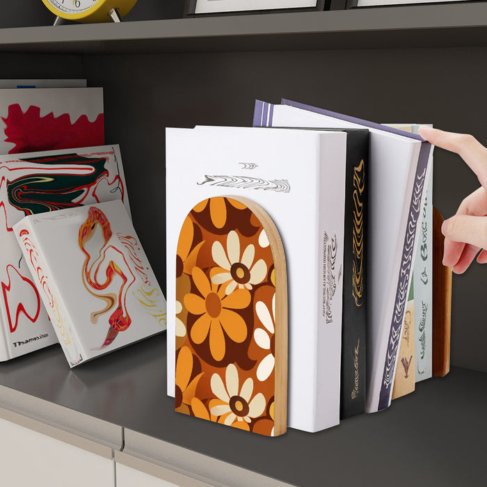 Retro Wooden Bookends Set of 2 – Beech Wood & Iron Shelf Organizers