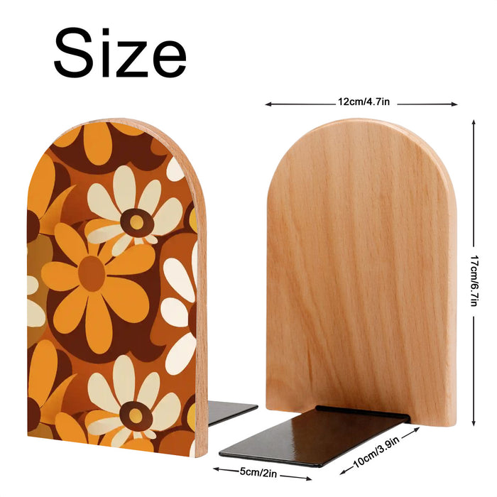 Retro Wooden Bookends Set of 2 – Beech Wood & Iron Shelf Organizers