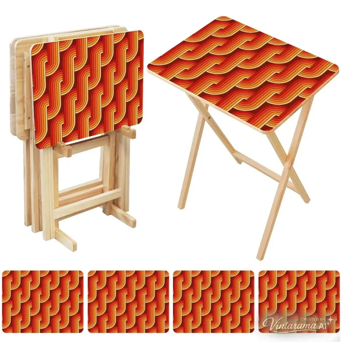 Retro Wooden TV Trays Set – Mid Century Folding Snack Tables - 4 Pack - retro tv tray