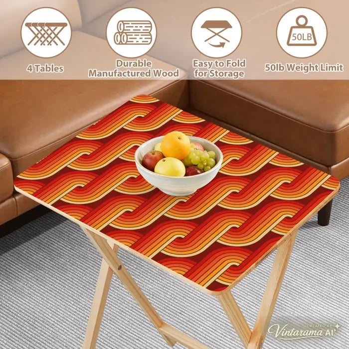 Retro Wooden TV Trays Set – Mid Century Folding Snack Tables - 4 Pack - retro tv tray