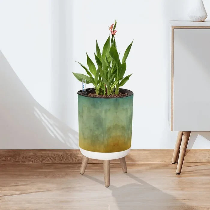 Scandi Style Planter with Wooden Legs: Earthy Tones Ombre Home Decor - retro plant pot