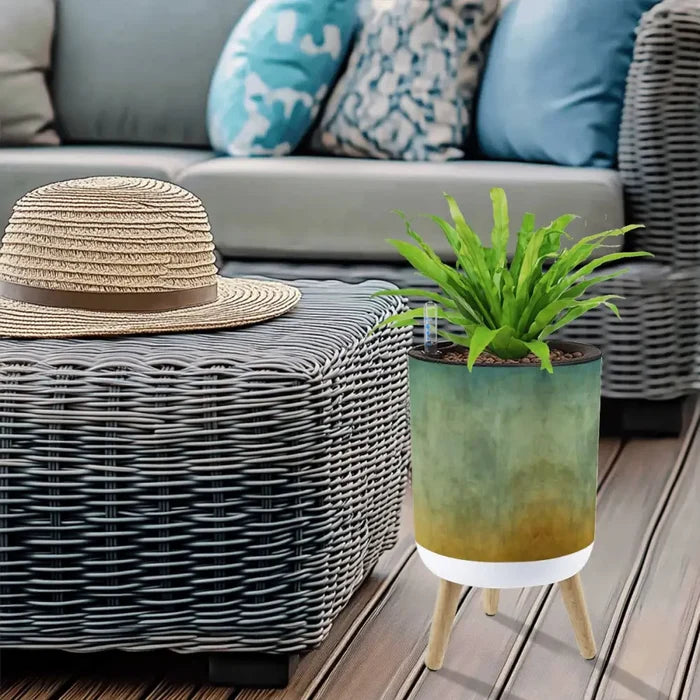 Scandi Style Planter with Wooden Legs: Earthy Tones Ombre Home Decor - retro plant pot