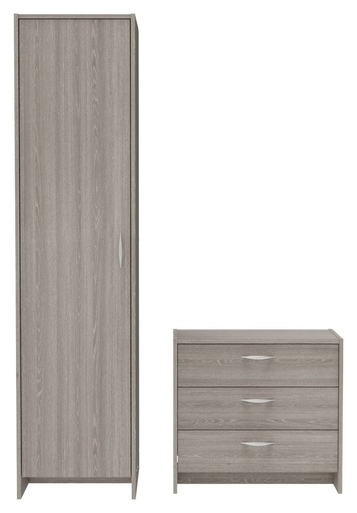 Seville 2 Piece 1 Door Wardrobe Set - Grey & Oak