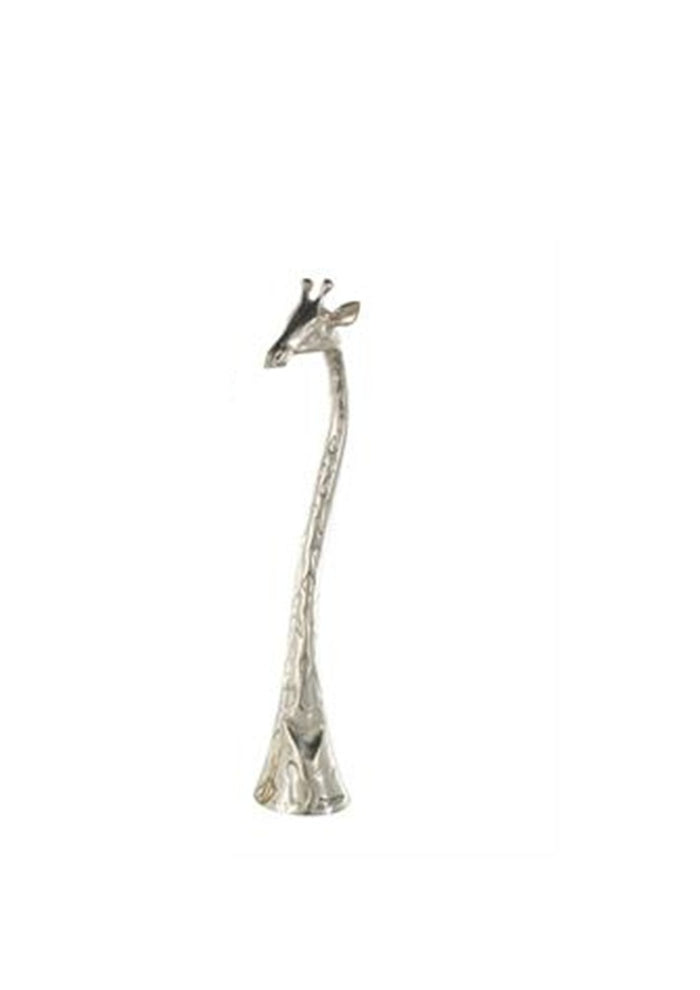 Silver Aluminum Metal Giraffe Tall Decorative Sculpture with Spotted Texturing