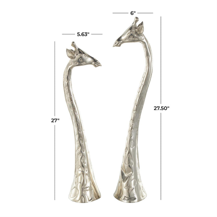 Silver Aluminum Metal Giraffe Tall Decorative Sculpture with Spotted Texturing