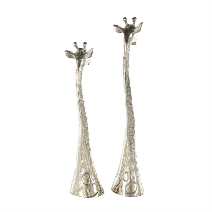 Silver Aluminum Metal Giraffe Tall Decorative Sculpture with Spotted Texturing
