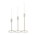 SILVER ALUMINUM TAPERED CANDLE HOLDER WITH RING BASES,