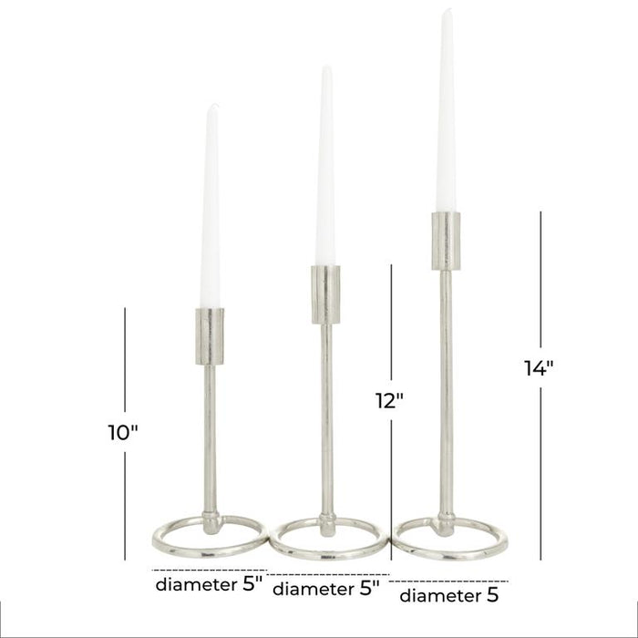 SILVER ALUMINUM TAPERED CANDLE HOLDER WITH RING BASES,