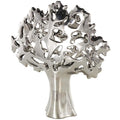 Silver Ceramic Tree Glossy Decorative Sculpture with Abstract Cutouts
