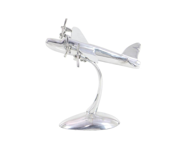 SILVER METAL AIRPLANE SCULPTURE,