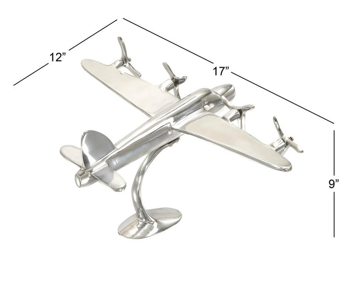 SILVER METAL AIRPLANE SCULPTURE,